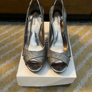 Silver Glitter Peep-Toe Heels